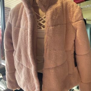 Women's Baby Pink Faux Fur Jacket